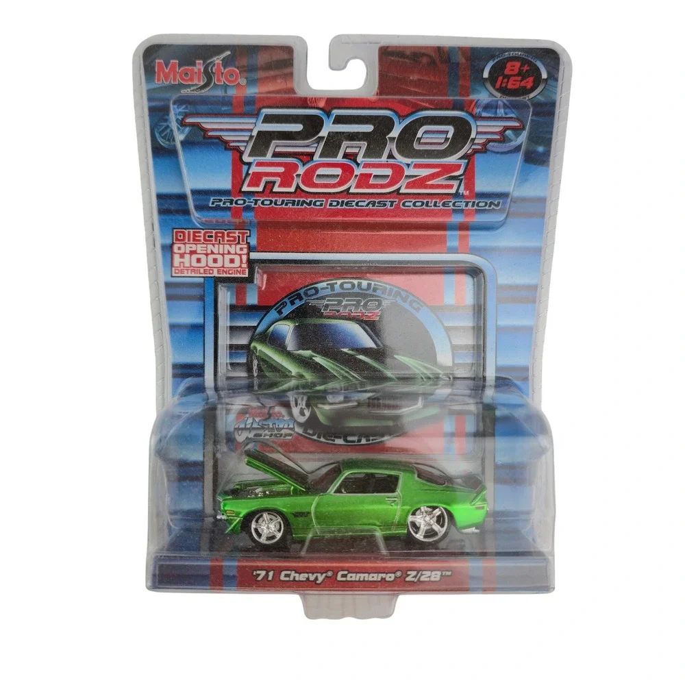 Maisto Pro Rodz 71 Chevy Camaro Z/28 1:64 Green Diecast Opening Hood